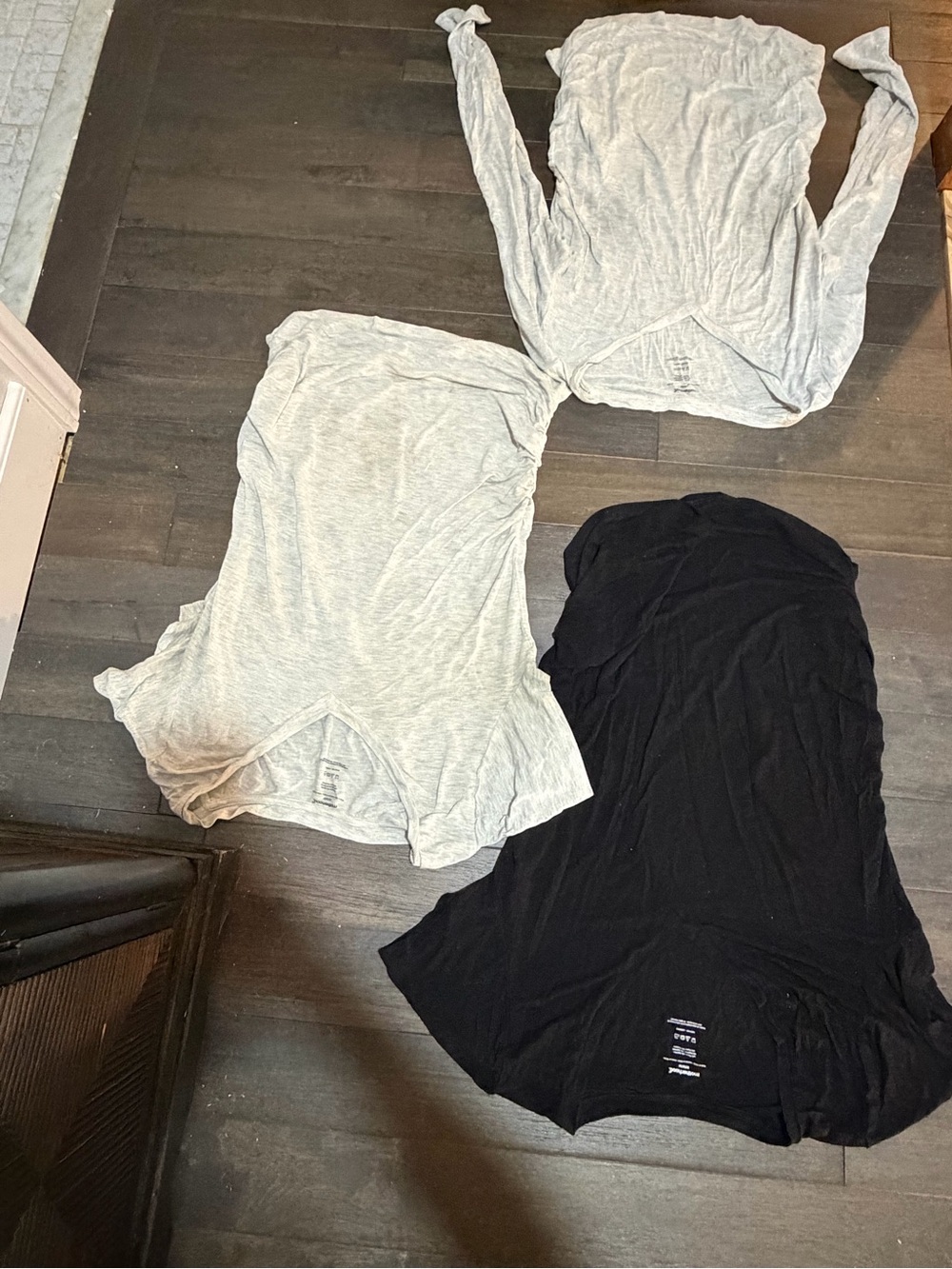 4 Soft Basic Maternity Tees - Black, Tan and Light Gray